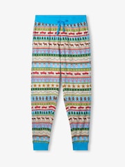 Hatley Blue Fun Fair Isle Christmas Men's Rib Cotton Pyjama Set - Image 4 of 6
