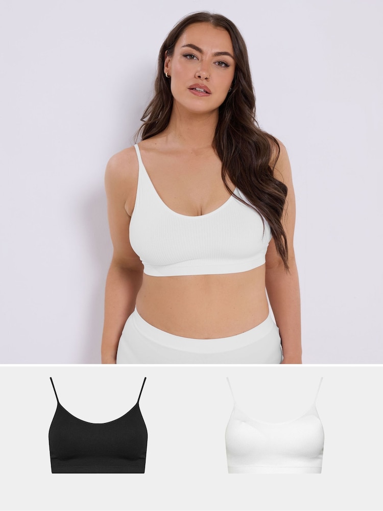 Yours Curve Black 2 Pack Seamless Ribbed Padded Bralettes - Image 1 of 7 Yours Curve Black 2 Pack Seamless Ribbed Padded Bralettes - Image 1 of 7