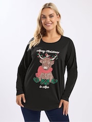 Yours Curve Black Highland Cow Long Sleeve Novelty T-Shirt - Image 1 of 5