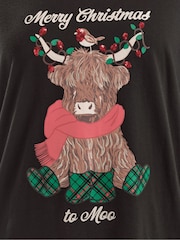 Yours Curve Black Highland Cow Long Sleeve Novelty T-Shirt - Image 4 of 5
