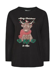 Yours Curve Black Highland Cow Long Sleeve Novelty T-Shirt - Image 5 of 5