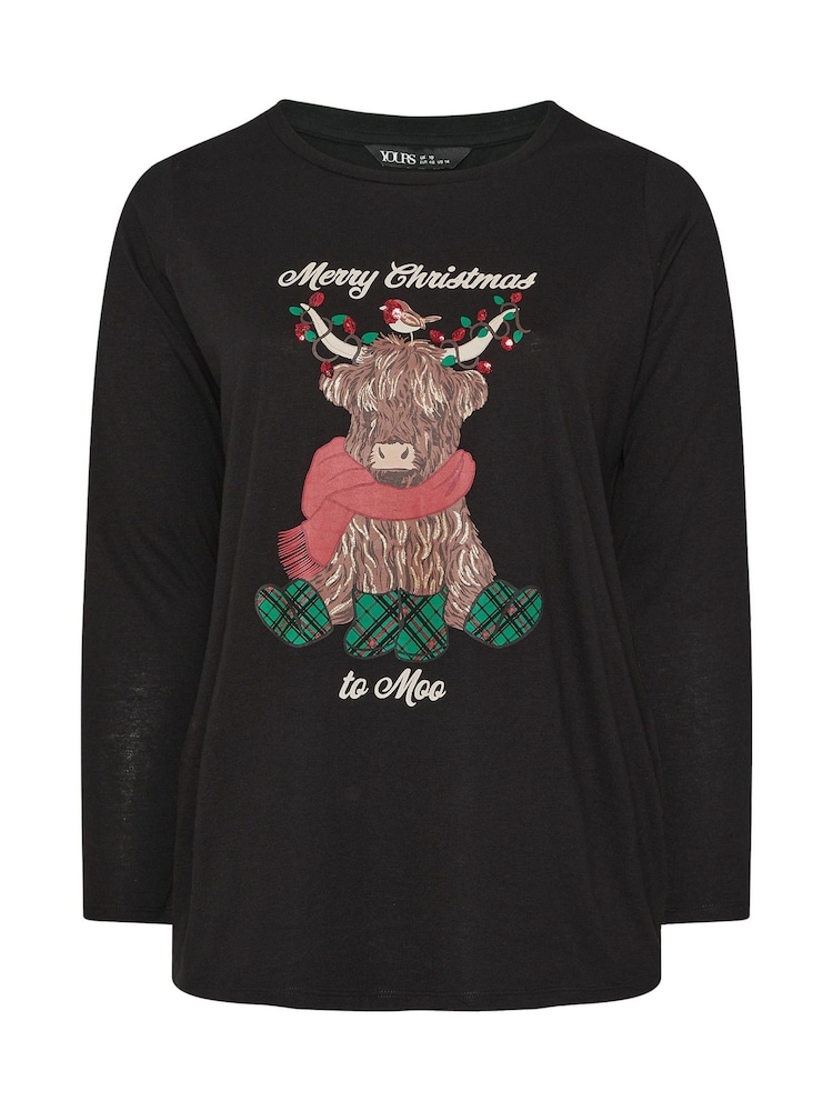 Yours Curve Black Highland Cow Long Sleeve Novelty T-Shirt - Image 5 of 5