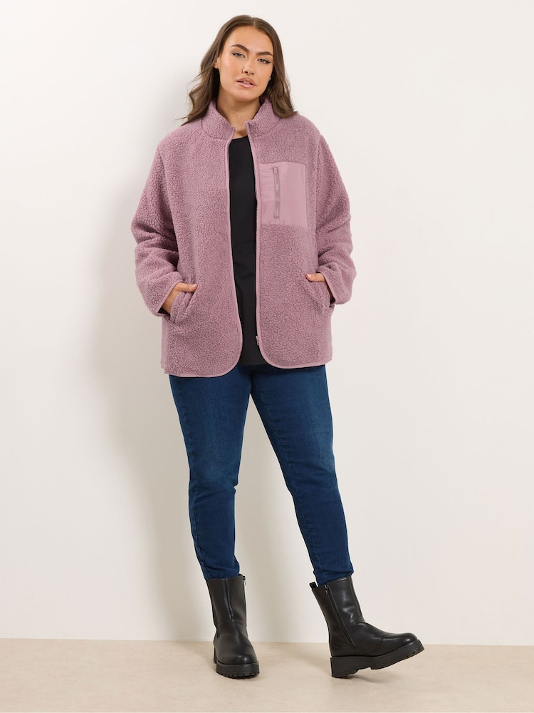 Yours Curve Pink Borg Nylon Pocket Fleece - Image 2 of 5 Yours Curve Pink Borg Nylon Pocket Fleece - Image 2 of 5