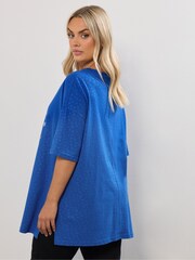 Yours Curve Blue Christmas Holly Jolly Top - Image 3 of 5