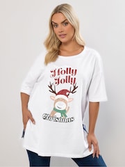 Yours Curve White Christmas Holly Jolly Top - Image 1 of 5