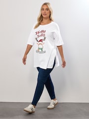 Yours Curve White Christmas Holly Jolly Top - Image 2 of 5