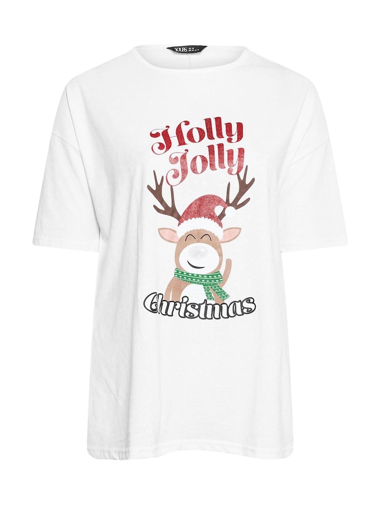 Yours Curve White Christmas Holly Jolly Top - Image 5 of 5 Yours Curve White Christmas Holly Jolly Top - Image 5 of 5