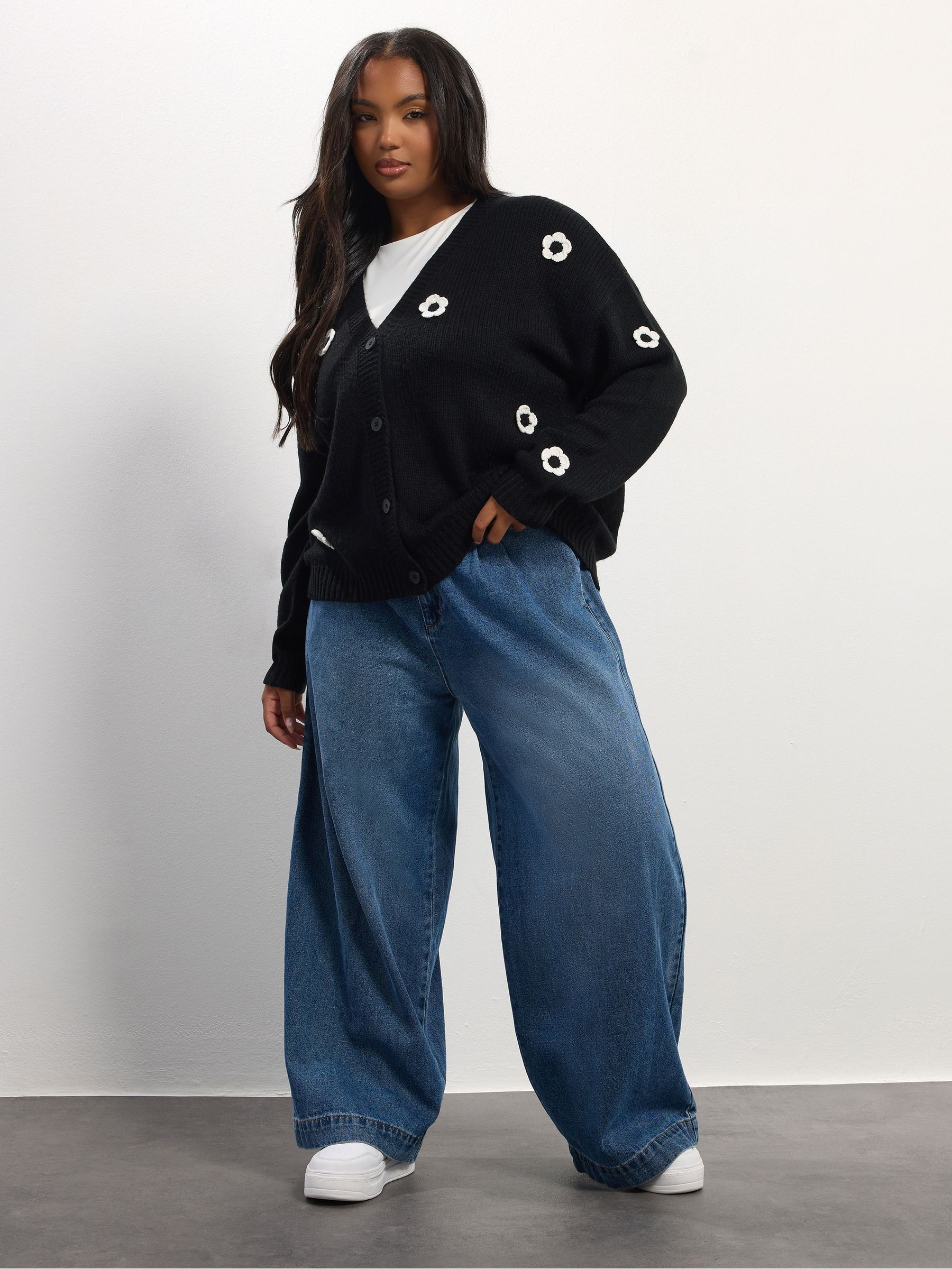 Buy Yours Curve Black Flower Detail Cardigan from the Next UK