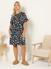 Yours Curve Black Christmas Baubles Sleeptee Nightdress - Image 1 of 6