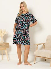 Yours Curve Black Christmas Baubles Sleeptee Nightdress - Image 2 of 6