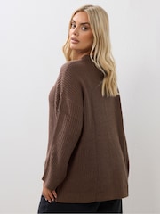 Yours Curve Brown Button Sleeve Jumper - Image 3 of 5