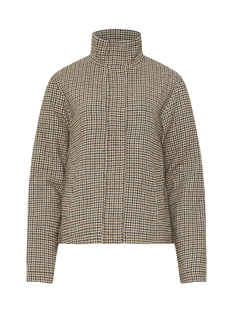 Long Tall Sally Brown Check Funnel Neck Jacket - Image 6 of 6 Long Tall Sally Brown Check Funnel Neck Jacket - Image 6 of 6