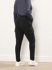 Yours Curve Black Bengaline Cargo Tie Waist Trousers - Image 3 of 5