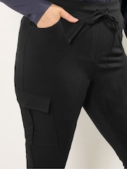 Yours Curve Black Bengaline Cargo Tie Waist Trousers - Image 4 of 5