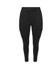 Yours Curve Black Bengaline Cargo Tie Waist Trousers - Image 5 of 5
