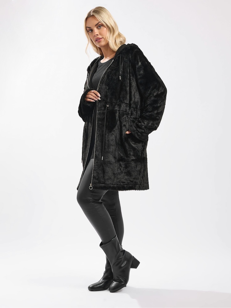 Yours Curve Black Faux Fur Tunic - Image 2 of 5