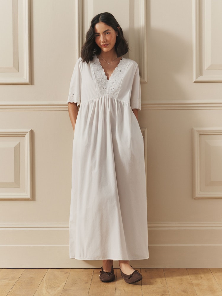 Laura Ashley White Broderie Cotton Midi Dress - Image 1 of 8 Laura Ashley White Broderie Cotton Midi Dress - Image 1 of 8