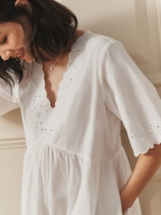 Laura Ashley White Broderie Cotton Midi Dress - Image 2 of 8