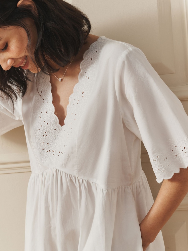 Laura Ashley White Broderie Cotton Midi Dress - Image 2 of 8 Laura Ashley White Broderie Cotton Midi Dress - Image 2 of 8