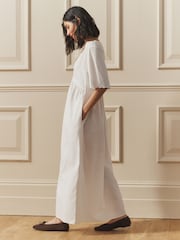 Laura Ashley White Broderie Cotton Midi Dress - Image 3 of 8