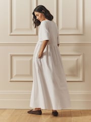 Laura Ashley White Broderie Cotton Midi Dress - Image 4 of 8