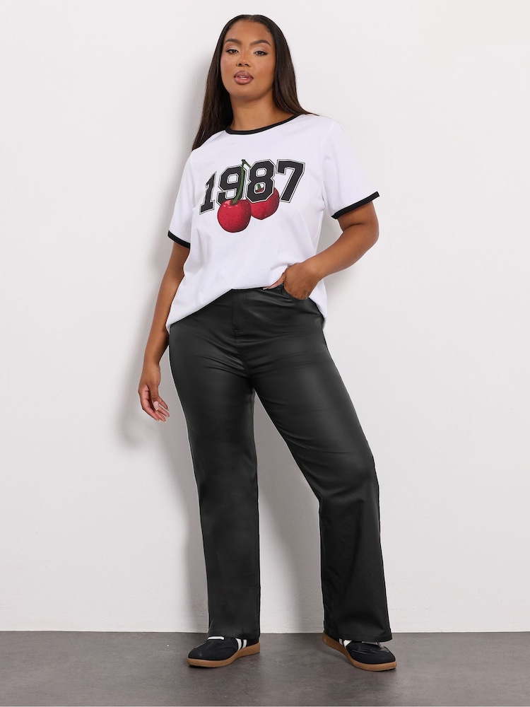Yours Curve Black Coated Wide Leg Trousers - Image 2 of 6