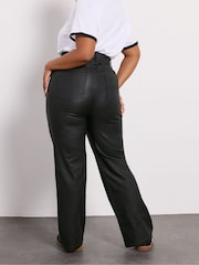 Yours Curve Black Coated Wide Leg Trousers - Image 4 of 6