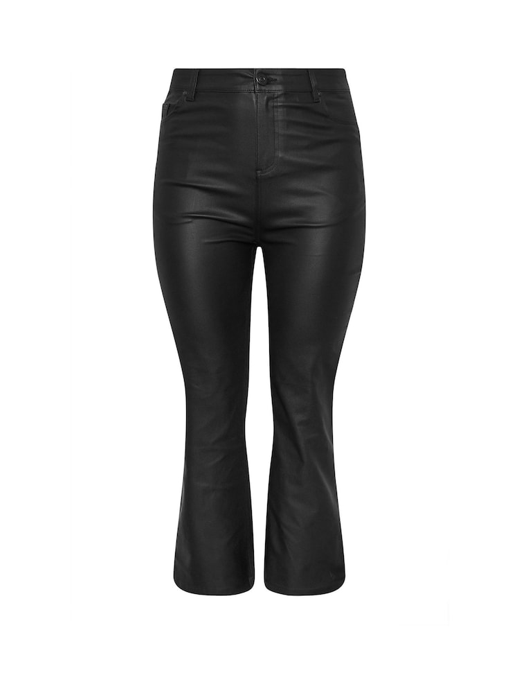 Yours Curve Black Coated Wide Leg Trousers - Image 6 of 6