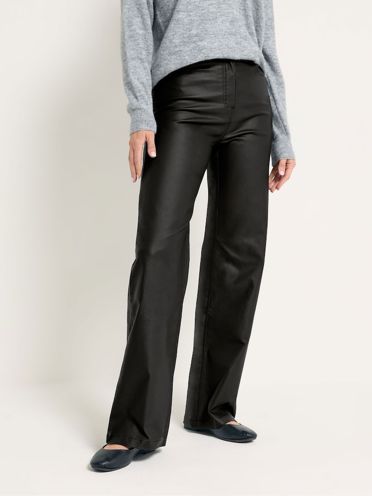 Long Tall Sally Black Faux Leather Wide Leg Trousers - Image 2 of 5 Long Tall Sally Black Faux Leather Wide Leg Trousers - Image 2 of 5