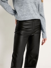 Long Tall Sally Black Faux Leather Wide Leg Trousers - Image 3 of 5