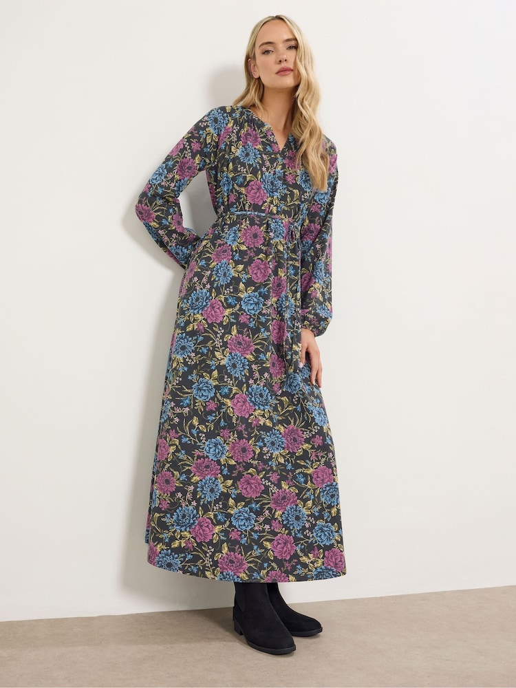 Long Tall Sally Black Floral Belted Midaxi Dress - Image 2 of 5 Long Tall Sally Black Floral Belted Midaxi Dress - Image 2 of 5