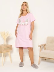 Yours Curve Pink Gonk Dipped Back Nightdress - Image 1 of 6