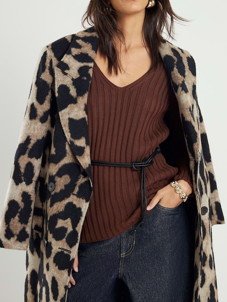 River Island Brown Belted Ribbed Jumper - Image 4 of 4