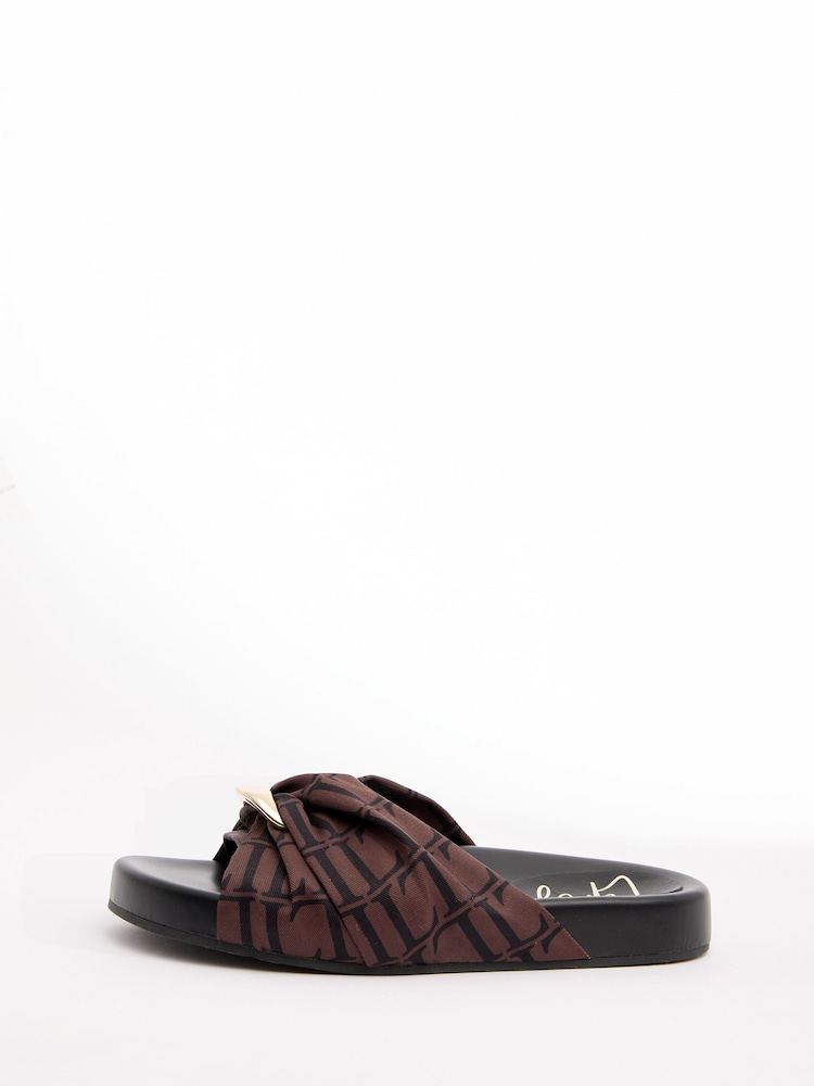 Lipsy Chocolate Brown Twist Detail Monogram Scarf Print Footbed Sandals - Image 6 of 6 Lipsy Chocolate Brown Twist Detail Monogram Scarf Print Footbed Sandals - Image 6 of 6