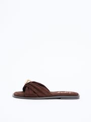 Lipsy Chocolate Brown Faux Suede Hardware Trim Cross Strap Summer Slip-On Sandals - Image 5 of 5