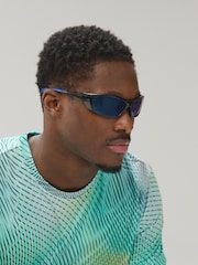 Black/Blue Mirror Sport Wrap Polarised Sunglasses - Image 1 of 5