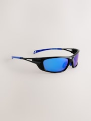 Black/Blue Mirror Sport Wrap Polarised Sunglasses - Image 3 of 5