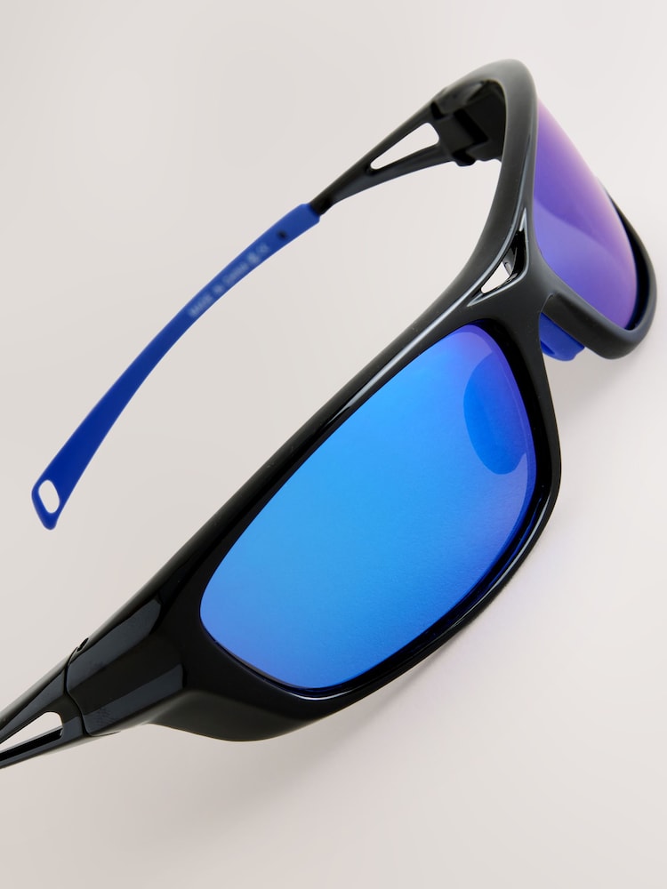 Black/Blue Mirror Sport Wrap Polarised Sunglasses - Image 5 of 5