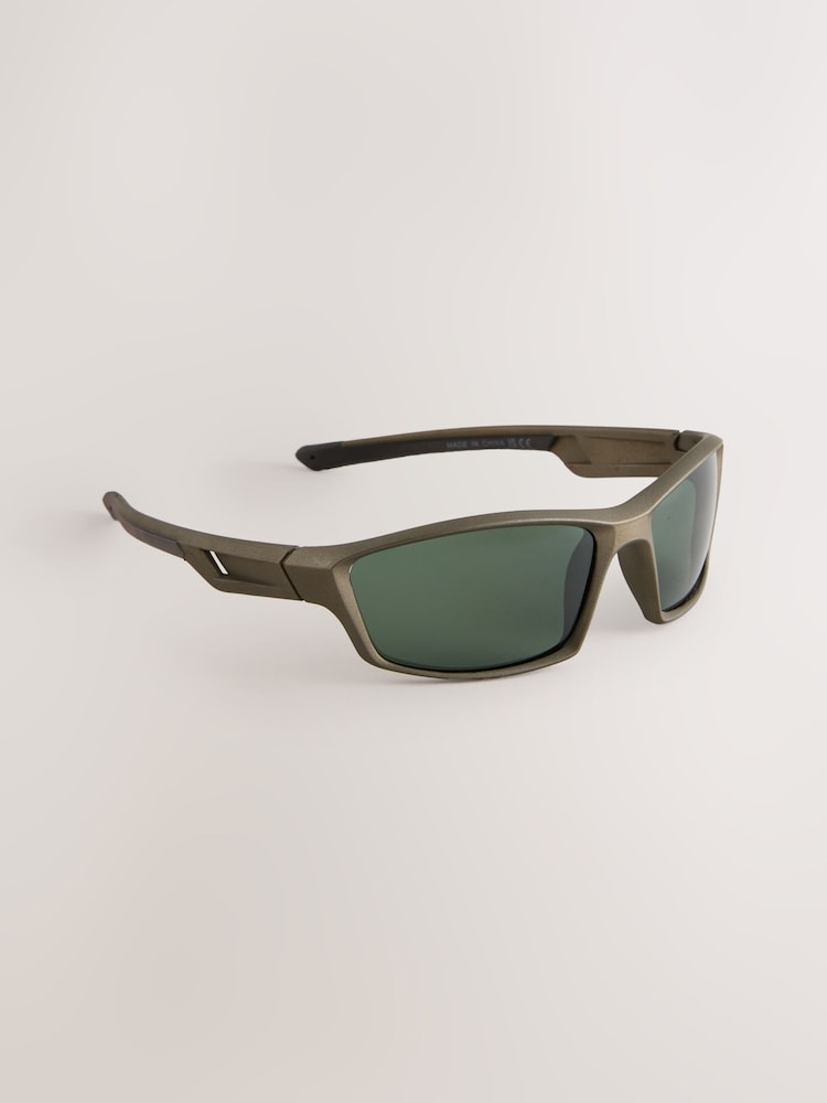 Olive Green Sport Wrap Polarised Sunglasses - Image 1 of 3