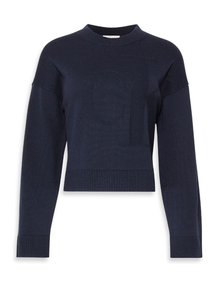 Calvin Klein Blue Cropped Long Sleeve T-Shirt - Image 1 of 1 Calvin Klein Blue Cropped Long Sleeve T-Shirt - Image 1 of 1