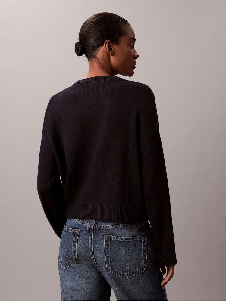 Calvin Klein Blue Cropped Long Sleeve T-Shirt - Image 2 of 5 Calvin Klein Blue Cropped Long Sleeve T-Shirt - Image 2 of 5