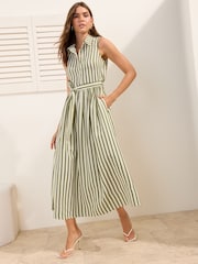 Friends Like These Striped Collared Shirt Midi Dress - תמונה 1 מתוך 4
