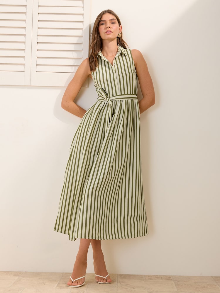Friends Like These Striped Collared Shirt Midi Dress - תמונה 4 מתוך 4