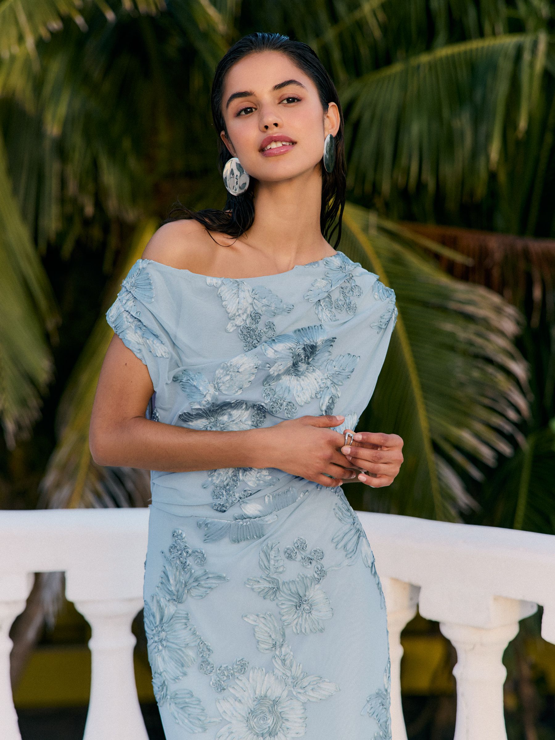 Buy Friends Like These Pale Blue Lace Detail One Shoulder Midi