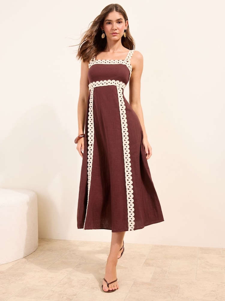 Friends Like These Purple Strappy Trim Detail Midi Sun Dress - Image 1 of 4 Friends Like These Purple Strappy Trim Detail Midi Sun Dress - Image 1 of 4