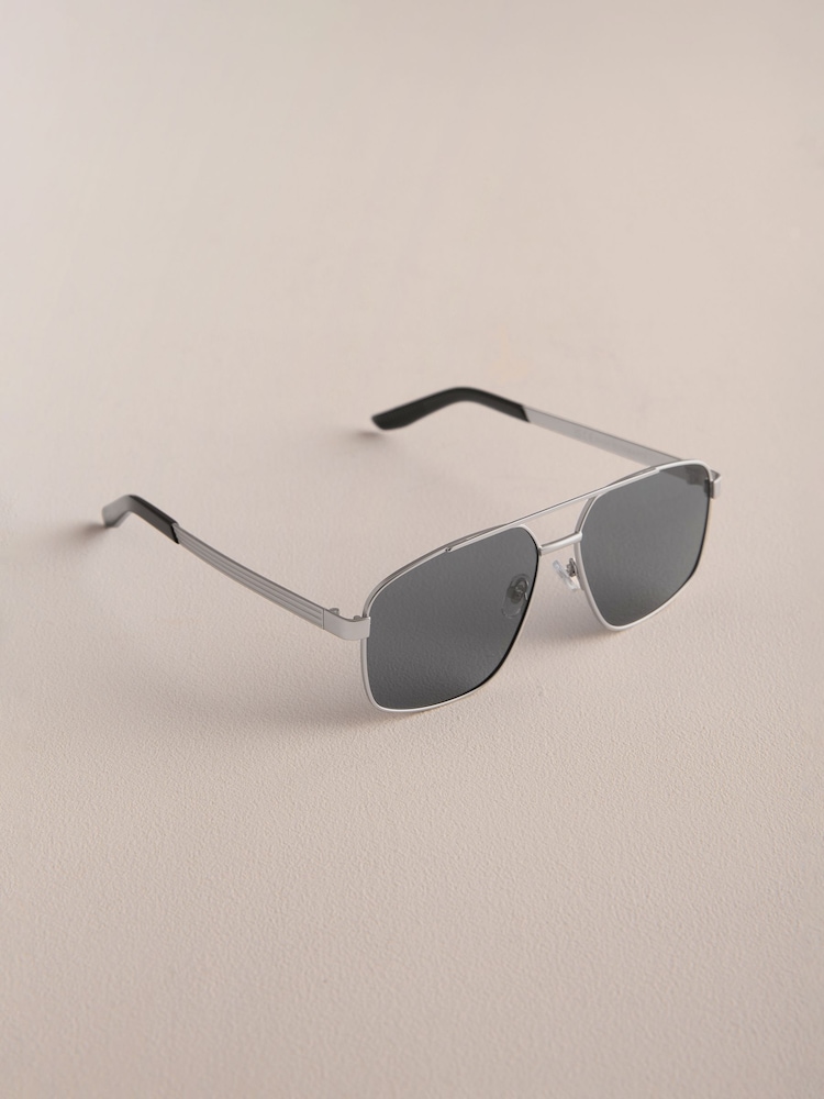 Silver Signature Navigator Stainless Steel Polarised Sunglasses - Image 1 of 7