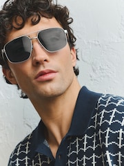 Silver Signature Navigator Stainless Steel Polarised Sunglasses - Image 3 of 7