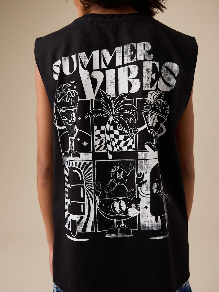 Black Back Print Tank Vest (3-16yrs) - Image 1 of 8