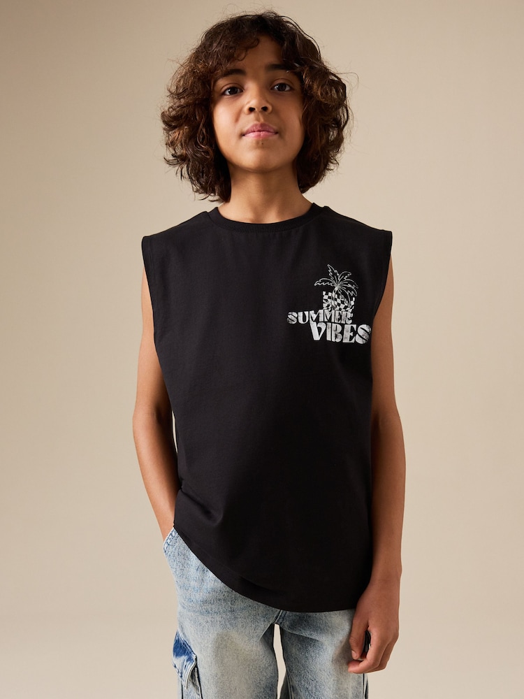 Black Back Print Tank Vest (3-16yrs) - Image 2 of 8
