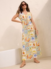 Friends Like These Yellow Petite V-Neck Shirred Waist Jersey Maxi Dress - Image 1 of 4
